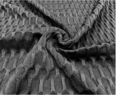 FJ-ZSRY    環保再生滌綸單面提花泡泡布   RPET  蜜桃瑜伽褲針織布料  成分：T88%  SP12%  幅寬：150CM  克重：300g/㎡  紗支：100D+40D 45度照